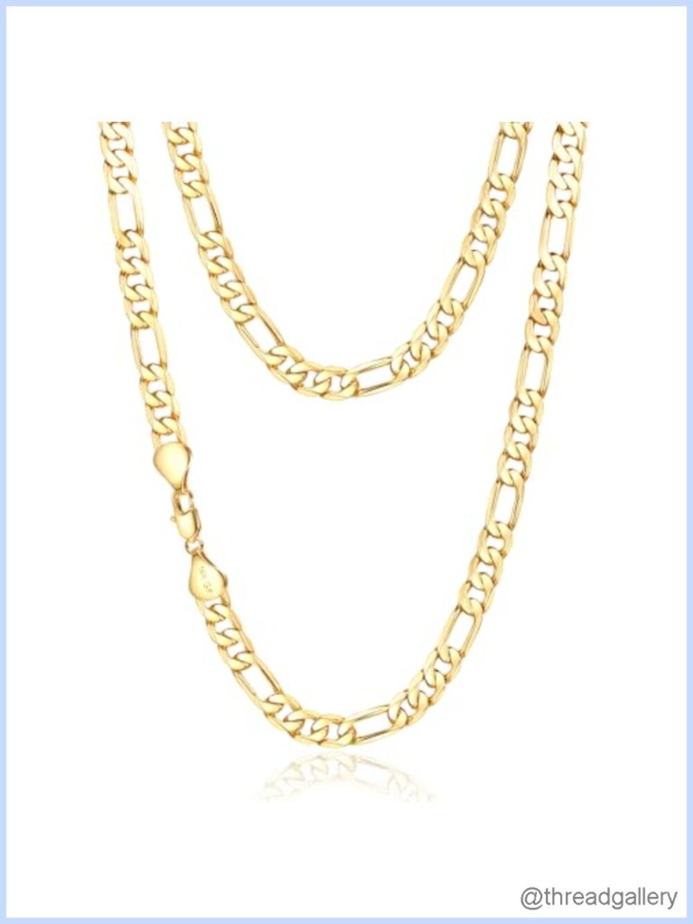 14K Gold Figaro Chain Necklace, Unisex, 8mm, 20in